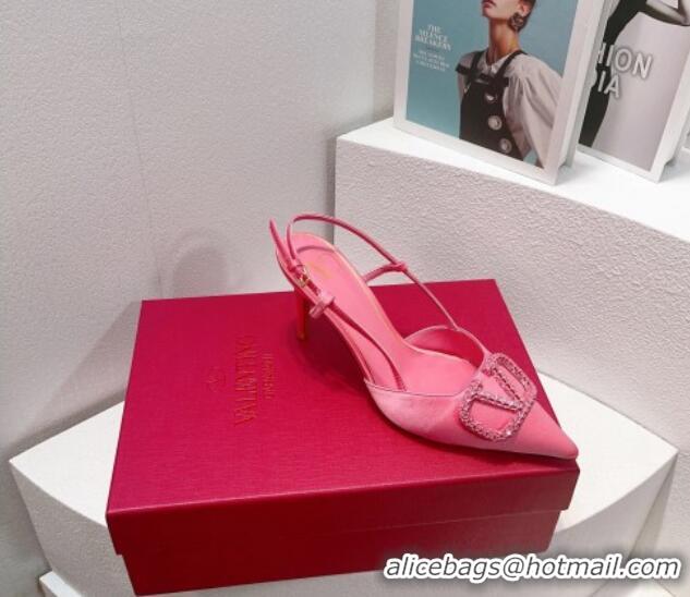 Most Popular Valentino VLogo Silk Slingback Pumps 8cm Light Pink 112940