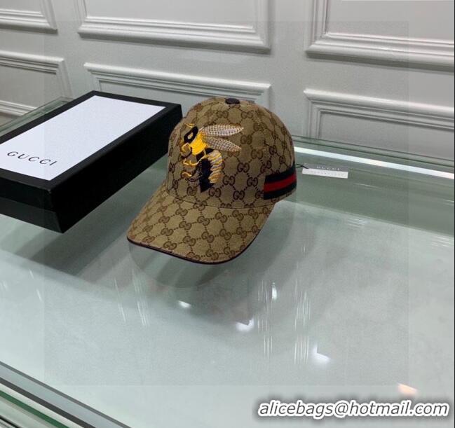 Discount Gucci GG Bee Baseball Hat 0105 Beige 2023