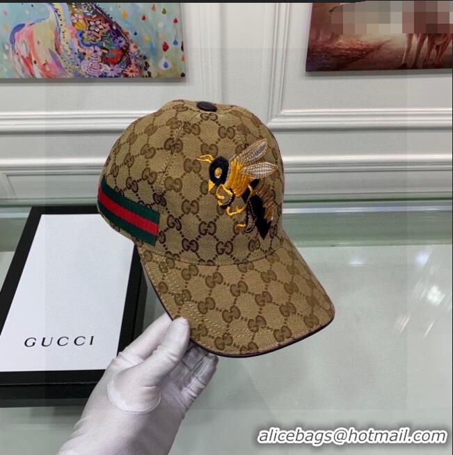 Discount Gucci GG Bee Baseball Hat 0105 Beige 2023