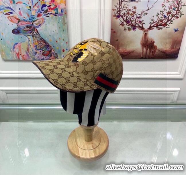 Discount Gucci GG Bee Baseball Hat 0105 Beige 2023