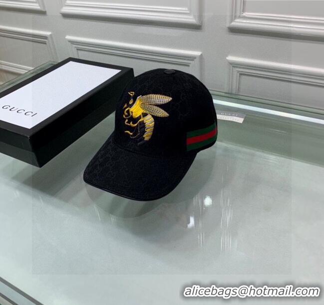 Popular Style Gucci GG Bee Baseball Hat 0105 Black 2023