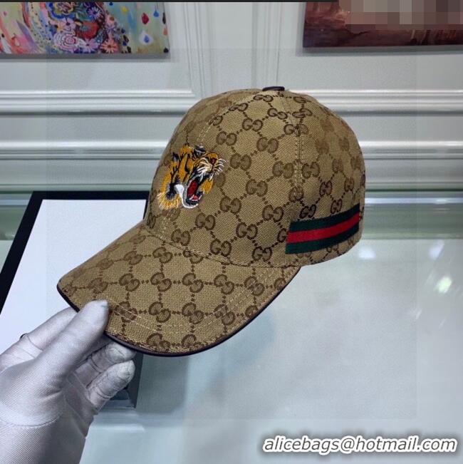 Buy Cheapest Gucci GG Tiger Baseball Hat G0105 Beige 20233