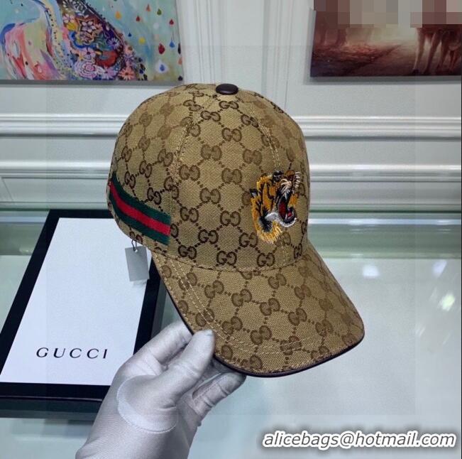 Buy Cheapest Gucci GG Tiger Baseball Hat G0105 Beige 20233