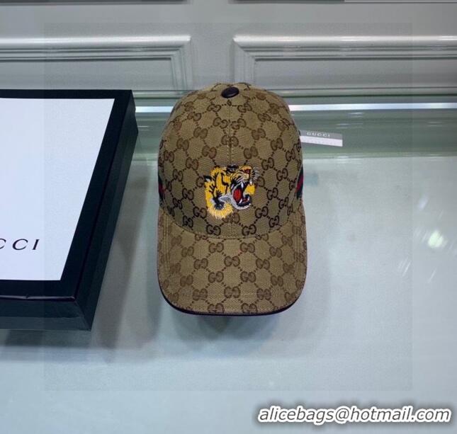 Buy Cheapest Gucci GG Tiger Baseball Hat G0105 Beige 20233