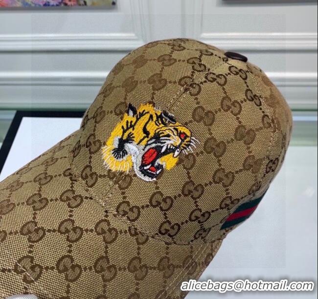 Buy Cheapest Gucci GG Tiger Baseball Hat G0105 Beige 20233