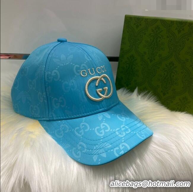 Top Design adidas x Gucci Print Baseball Hat 021656 Light Blue 2023