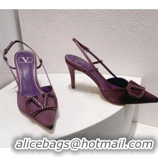 Charming Valentino VLogo Silk Slingback Pumps 8cm Dark Purple 112942