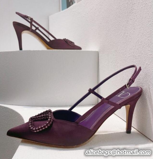 Charming Valentino VLogo Silk Slingback Pumps 8cm Dark Purple 112942