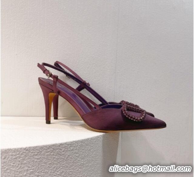 Charming Valentino VLogo Silk Slingback Pumps 8cm Dark Purple 112942