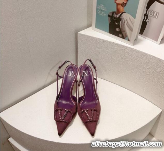 Charming Valentino VLogo Silk Slingback Pumps 8cm Dark Purple 112942