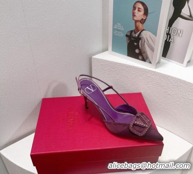 Charming Valentino VLogo Silk Slingback Pumps 8cm Dark Purple 112942