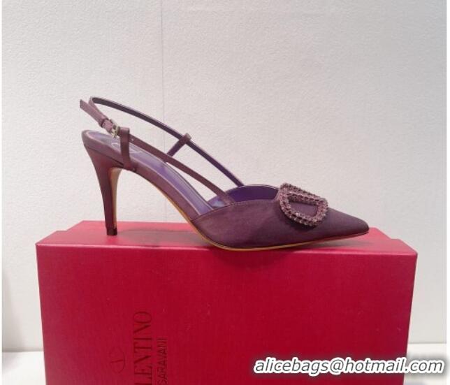 Charming Valentino VLogo Silk Slingback Pumps 8cm Dark Purple 112942