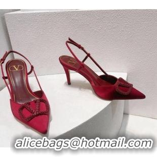 Grade Quality Valentino VLogo Silk Slingback Pumps 8cm Dark Red 112943