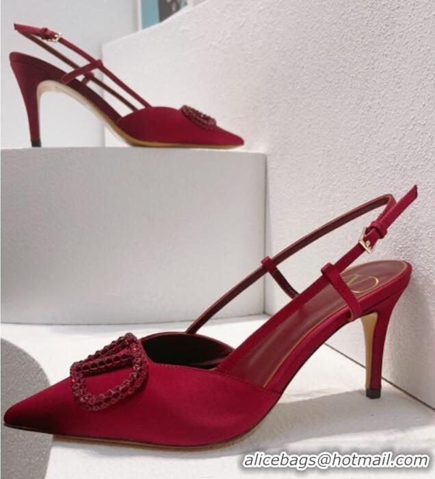 Grade Quality Valentino VLogo Silk Slingback Pumps 8cm Dark Red 112943