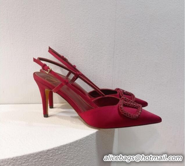 Grade Quality Valentino VLogo Silk Slingback Pumps 8cm Dark Red 112943