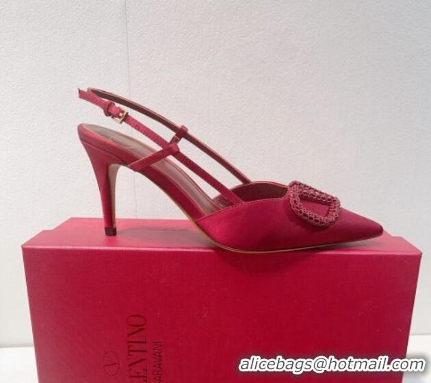 Grade Quality Valentino VLogo Silk Slingback Pumps 8cm Dark Red 112943