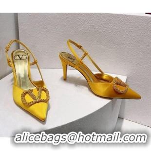 Good Product Valentino VLogo Silk Slingback Pumps 8cm Yellow 112944