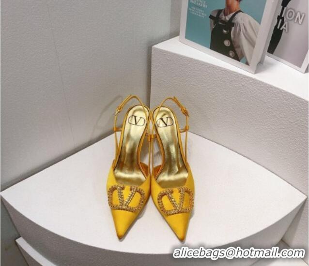 Good Product Valentino VLogo Silk Slingback Pumps 8cm Yellow 112944