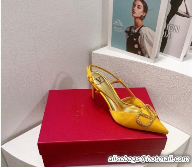 Good Product Valentino VLogo Silk Slingback Pumps 8cm Yellow 112944