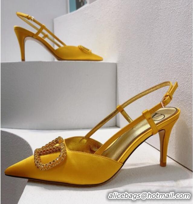 Good Product Valentino VLogo Silk Slingback Pumps 8cm Yellow 112944