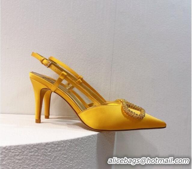 Good Product Valentino VLogo Silk Slingback Pumps 8cm Yellow 112944