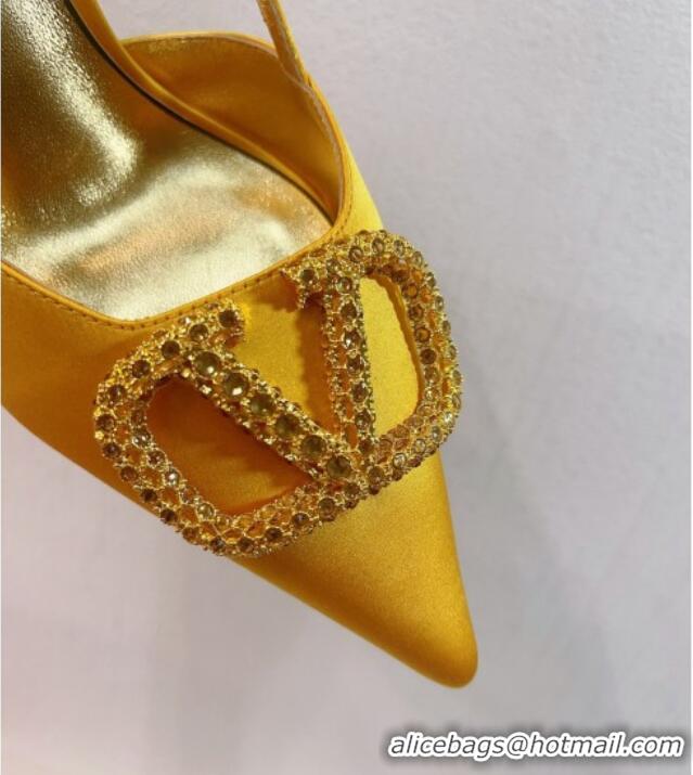 Good Product Valentino VLogo Silk Slingback Pumps 8cm Yellow 112944