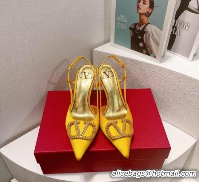 Good Product Valentino VLogo Silk Slingback Pumps 8cm Yellow 112944