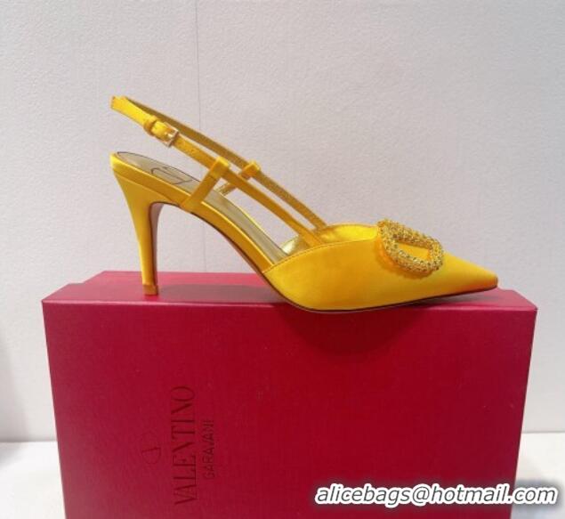 Good Product Valentino VLogo Silk Slingback Pumps 8cm Yellow 112944