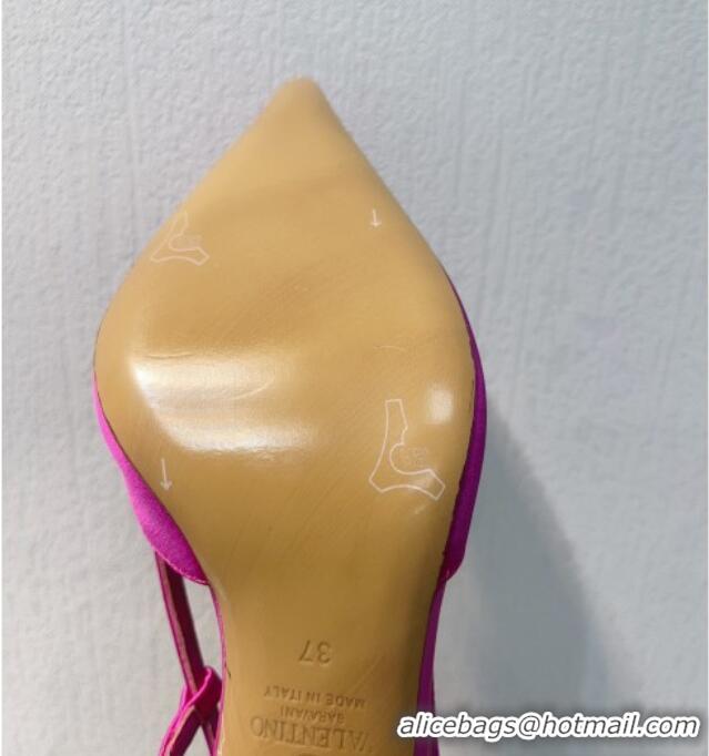 Unique Style Valentino VLogo Silk Slingback Pumps 8cm Dark Pink 112945