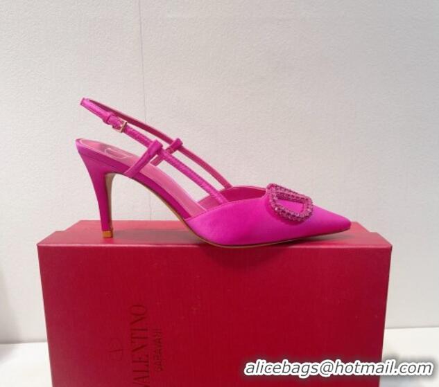 Unique Style Valentino VLogo Silk Slingback Pumps 8cm Dark Pink 112945