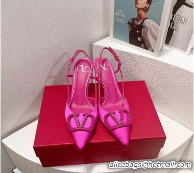 Unique Style Valentino VLogo Silk Slingback Pumps 8cm Dark Pink 112945