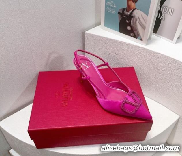 Unique Style Valentino VLogo Silk Slingback Pumps 8cm Dark Pink 112945