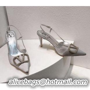 Good Looking Valentino VLogo Silk Slingback Pumps 8cm Silver 112946