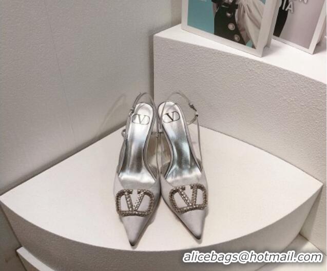 Good Looking Valentino VLogo Silk Slingback Pumps 8cm Silver 112946