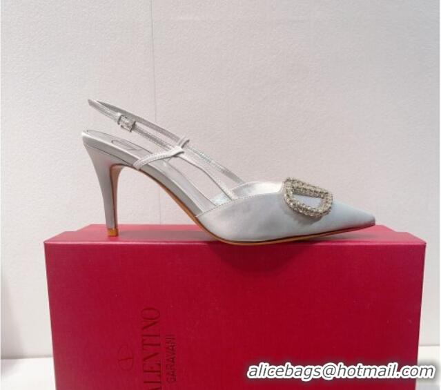 Good Looking Valentino VLogo Silk Slingback Pumps 8cm Silver 112946