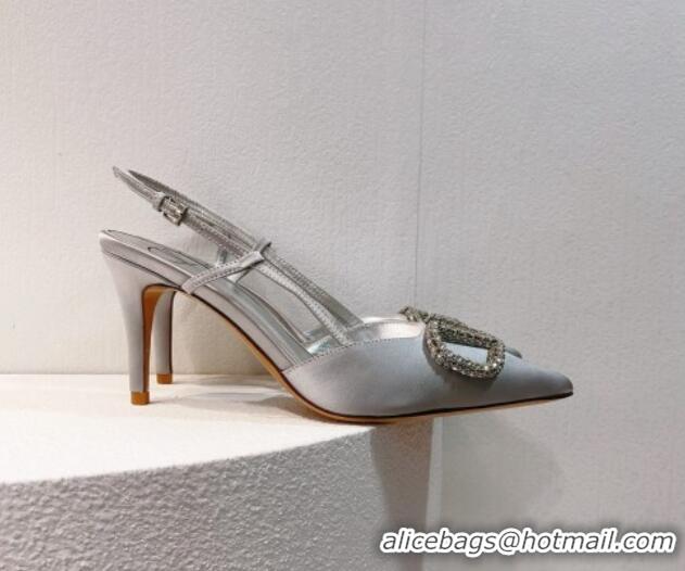 Good Looking Valentino VLogo Silk Slingback Pumps 8cm Silver 112946