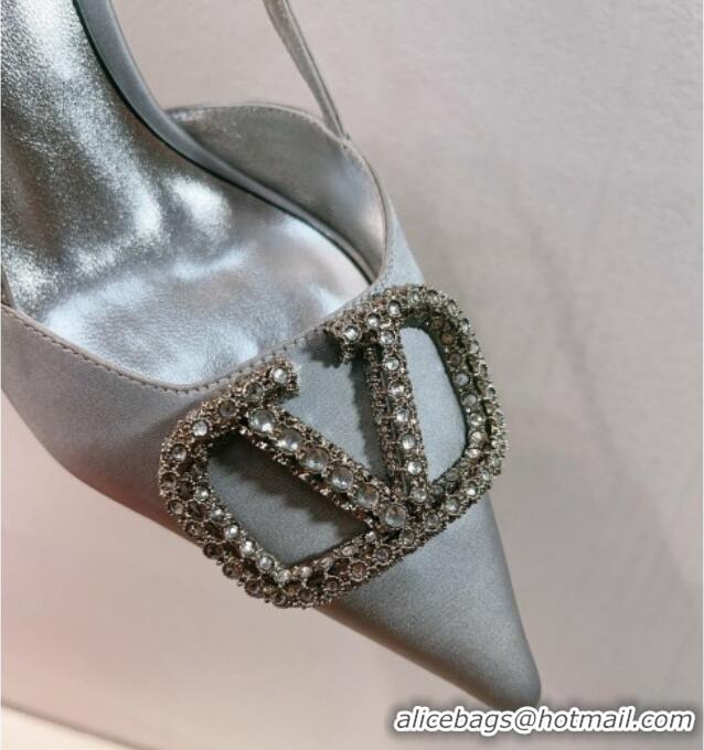 Good Looking Valentino VLogo Silk Slingback Pumps 8cm Silver 112946