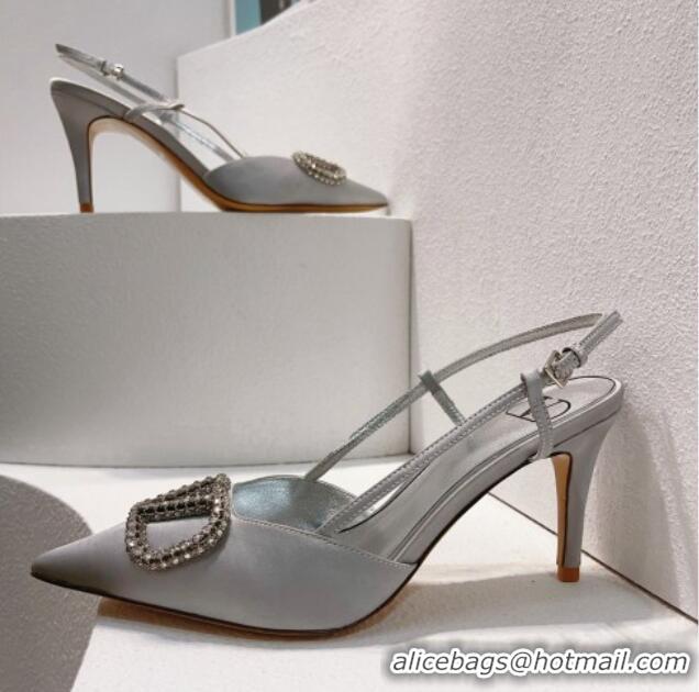 Good Looking Valentino VLogo Silk Slingback Pumps 8cm Silver 112946