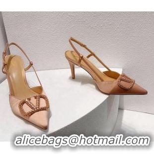 Lower Price Valentino VLogo Silk Slingback Pumps 8cm Nude 112947