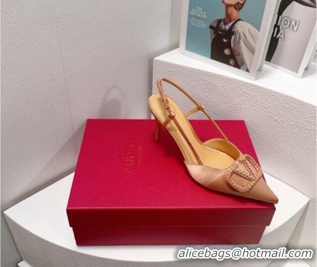 Lower Price Valentino VLogo Silk Slingback Pumps 8cm Nude 112947