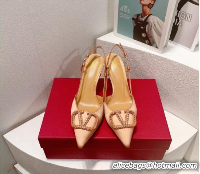 Lower Price Valentino VLogo Silk Slingback Pumps 8cm Nude 112947