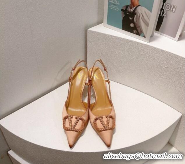 Lower Price Valentino VLogo Silk Slingback Pumps 8cm Nude 112947