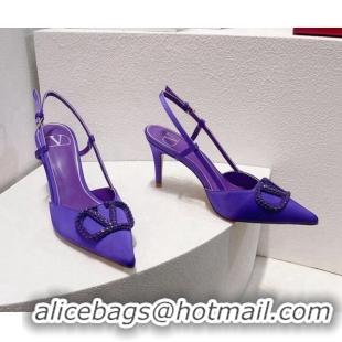 Unique Discount Valentino VLogo Silk Slingback Pumps 8cm Bright Purple 112948