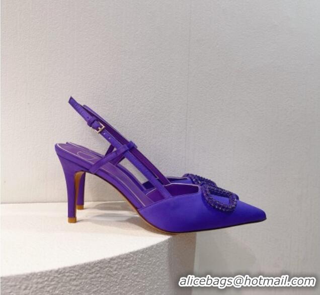 Unique Discount Valentino VLogo Silk Slingback Pumps 8cm Bright Purple 112948