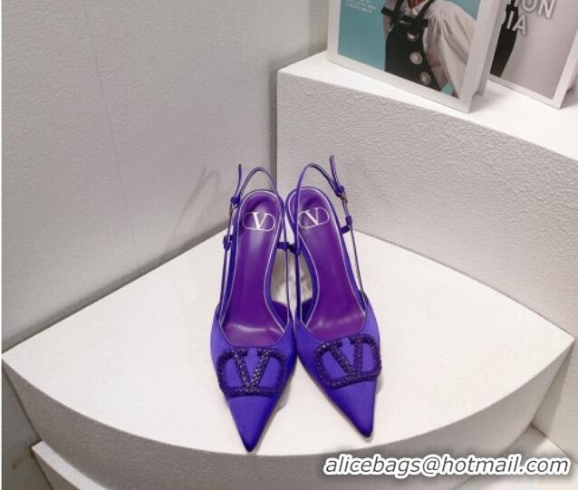 Unique Discount Valentino VLogo Silk Slingback Pumps 8cm Bright Purple 112948