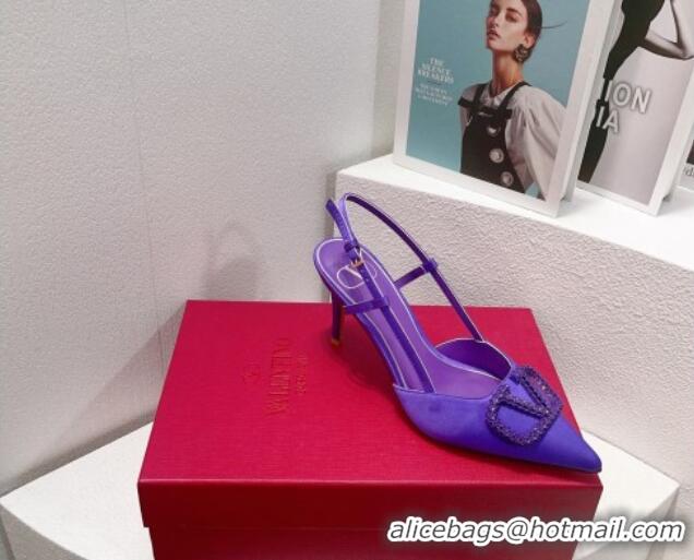 Unique Discount Valentino VLogo Silk Slingback Pumps 8cm Bright Purple 112948