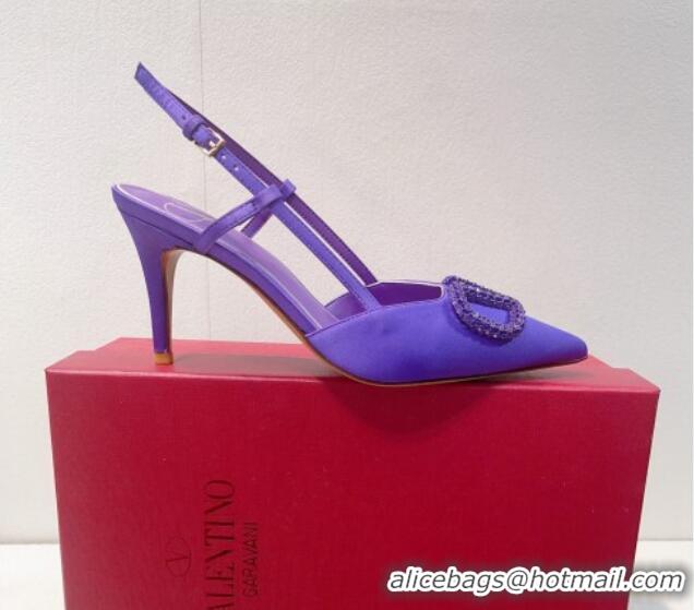 Unique Discount Valentino VLogo Silk Slingback Pumps 8cm Bright Purple 112948