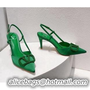 Top Grade Valentino VLogo Silk Slingback Pumps 8cm Bright Green 112949