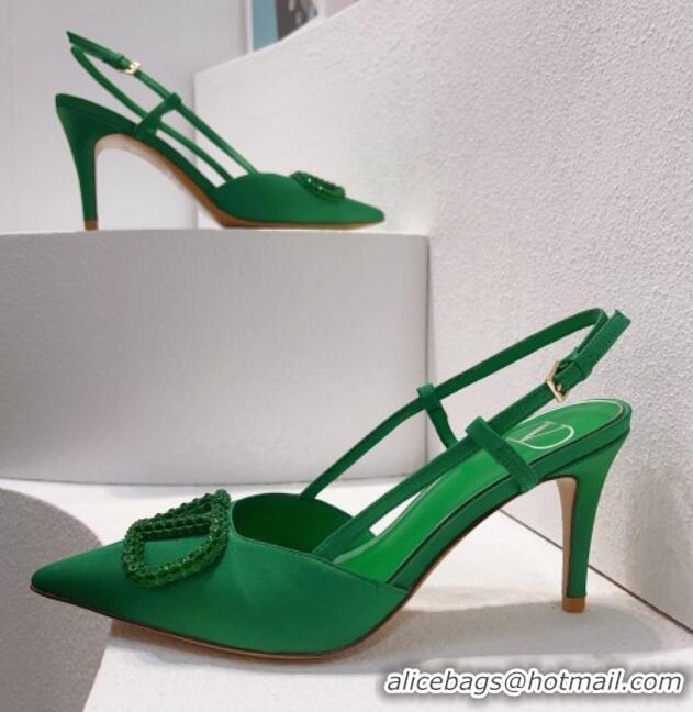 Top Grade Valentino VLogo Silk Slingback Pumps 8cm Bright Green 112949