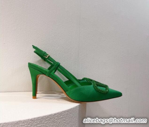 Top Grade Valentino VLogo Silk Slingback Pumps 8cm Bright Green 112949